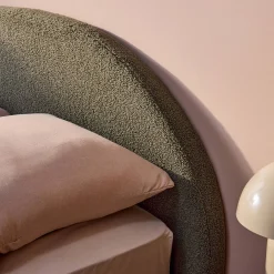 Struttura letto con contenitore e testiera imbottita bouclé, 160x200cm