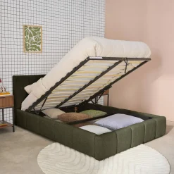 Struttura letto con contenitore e testiera 140cmx190cm, imbottita bouclé