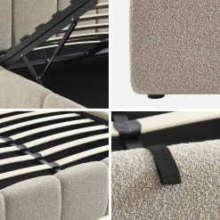 Struttura letto con contenitore e testiera 140cmx190cm, imbottita bouclé