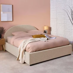 Struttura letto con contenitore e testiera imbottita bouclé, 160x200cm