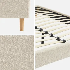 Struttura letto con rete a doghe, finitura bouclé, bianco