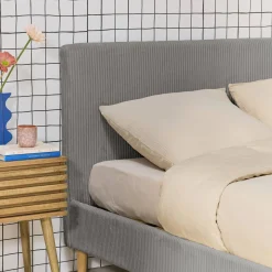 Struttura letto con rete a doghe e testiera 140x190cm, velluto a coste grosse