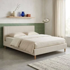 Struttura letto con rete a doghe e testiera 160x200cm, velluto a coste grosse