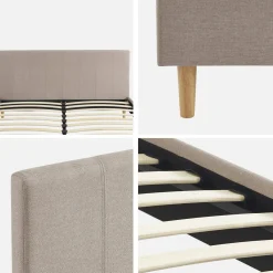 Struttura letto con rete a doghe e testiera 160x200cm, tessuto semplice