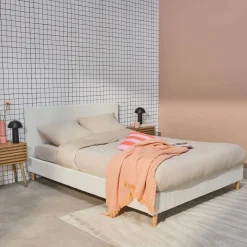 Struttura letto con rete a doghe e testiera 140x190cm, velluto a coste grosse