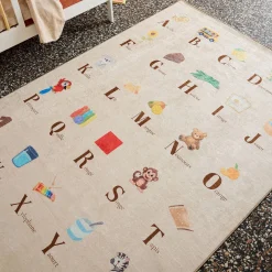 Tappeto educativo per bambini con alfabeto, per interni colore beige