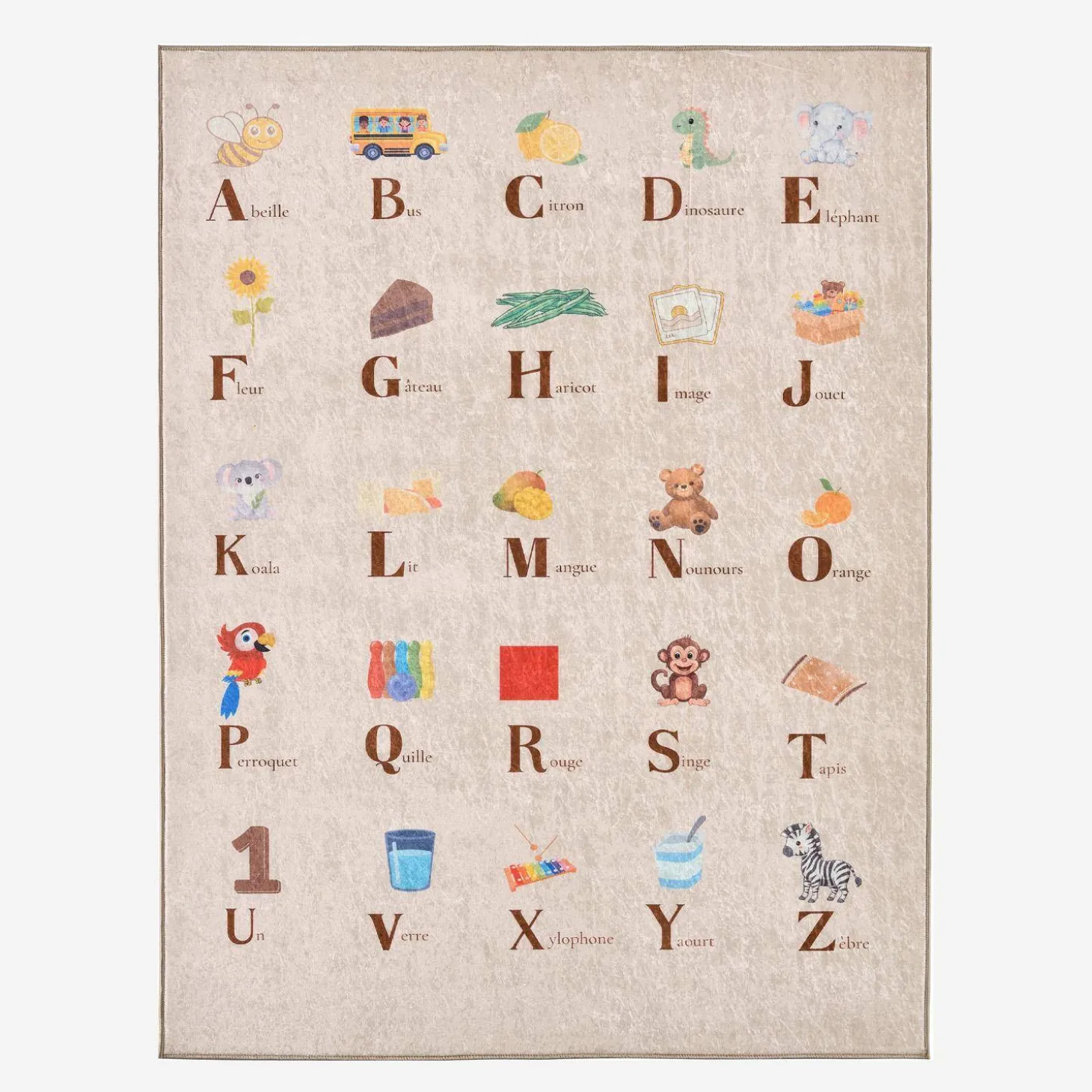 Tappeto educativo per bambini con alfabeto, per interni colore beige