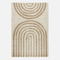 Tappeto interno shaggy, motivi geometrici arcobaleno, beige.