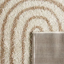 Tappeto interno shaggy, motivi geometrici arcobaleno, beige.