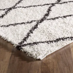 Tappeto interno shaggy, stile berbero, bianco e nero