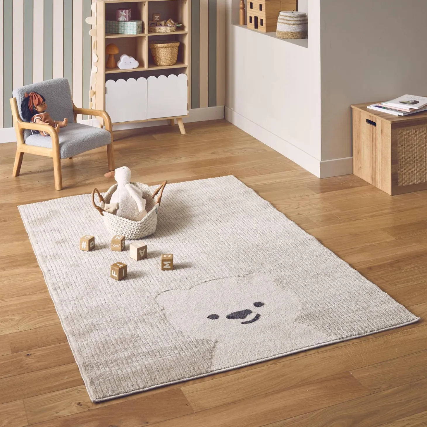Tappeto per bambini beige/crema, piccolo tappeto con orsetto