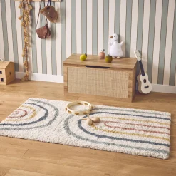 Tappeto per bambini con arcobaleno, tappeto per interni color crema e multicolore
