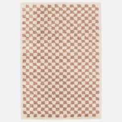 Tappeto vintage a scacchiera rosa e crema