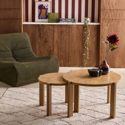 Tavolini vintage rotondi con piano effetto chevron