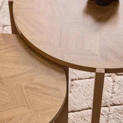 Tavolini vintage rotondi con piano effetto chevron