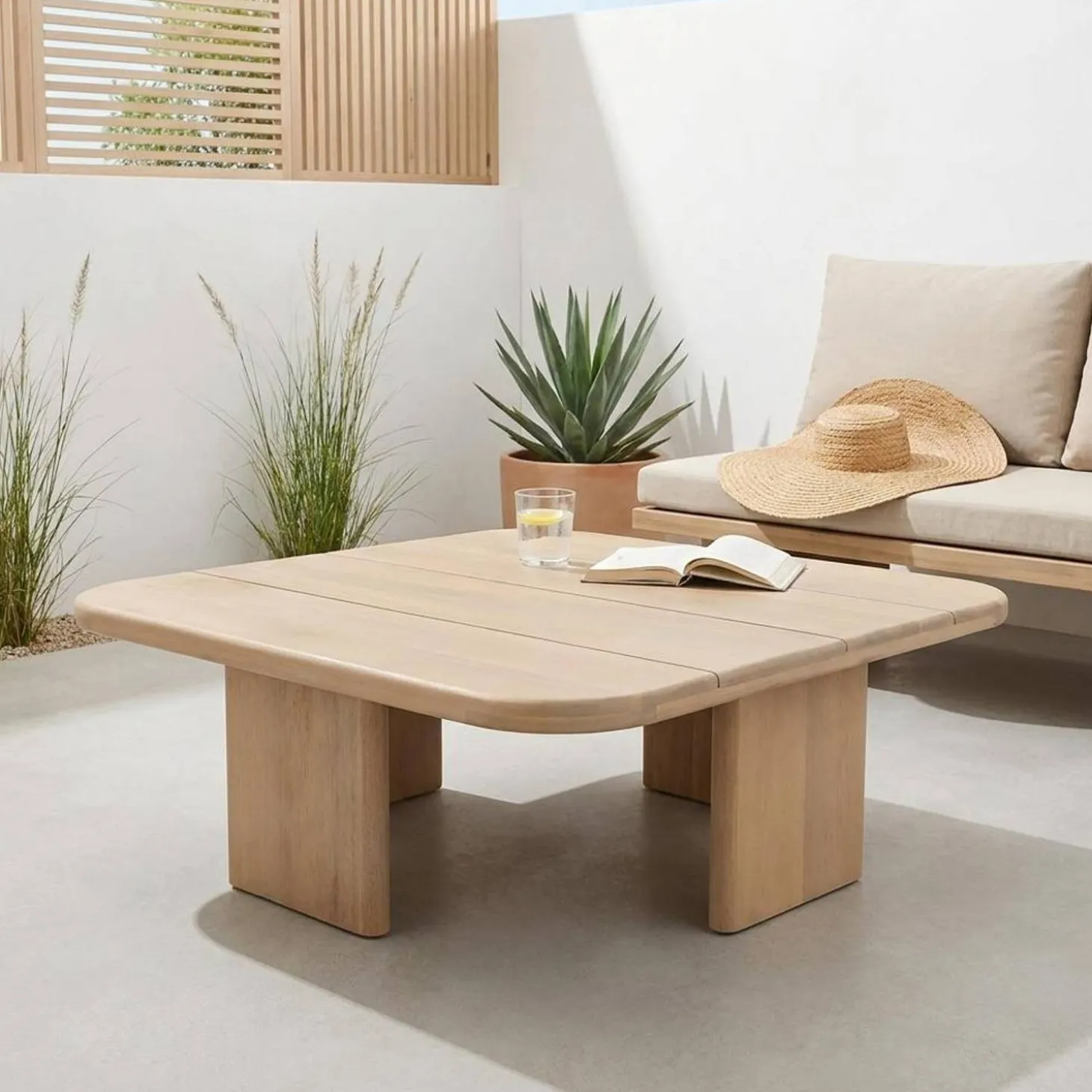 Tavolino da giardino quadrato in legno di acacia, 70cm