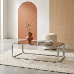 Tavolino vintage in vetro temperato e acciaio cromato