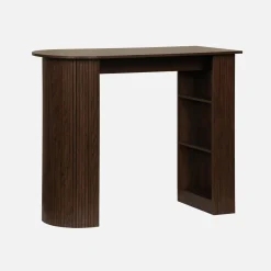 Tavolo alto da cucina decorato in legno con ripostigli