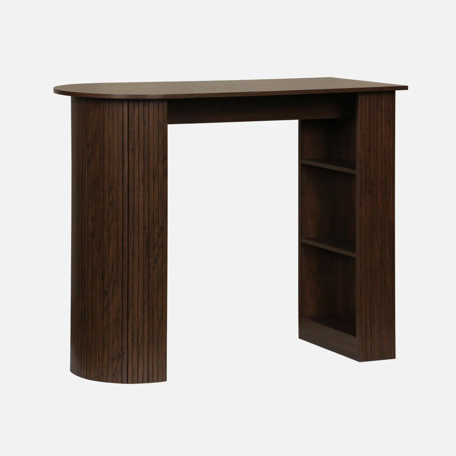 Tavolo alto da cucina decorato in legno con ripostigli