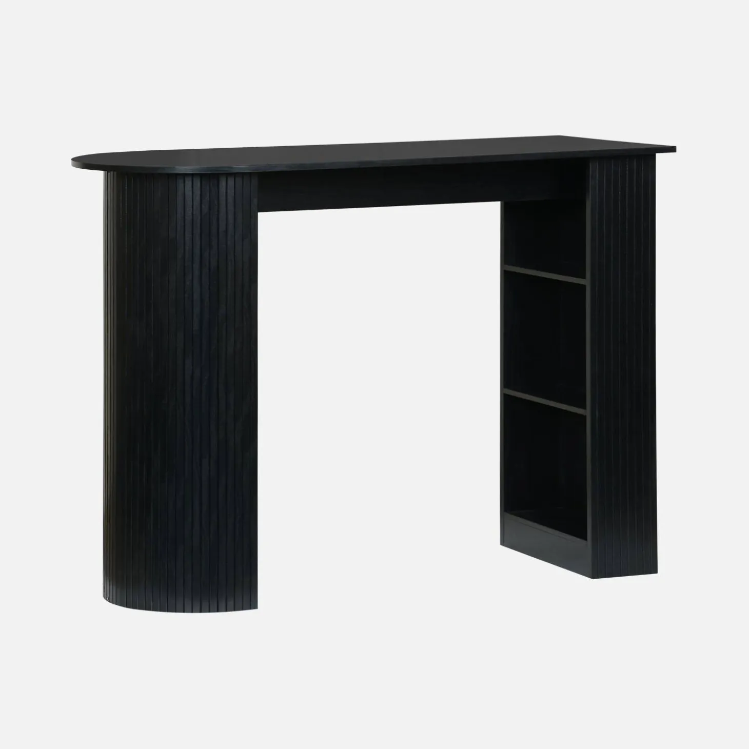 Tavolo alto da cucina decorato in legno con ripostigli