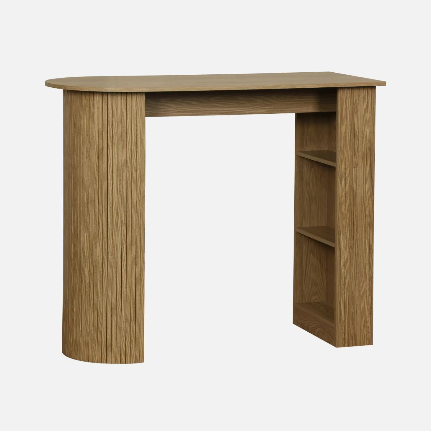 Tavolo alto da cucina decorato in legno con ripostigli