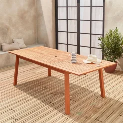 Tavolo da giardino rettangolare allungabile in legno, 8 a 10 posti