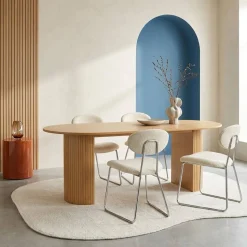 Tavolo da pranzo oblungo in legno di hevea e impiallacciatura di quercia, 6-8 posti