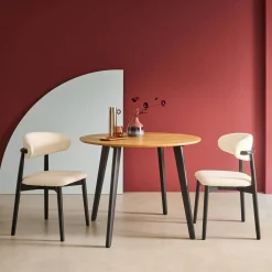 Tavolo da pranzo rotondo effetto legno con gambe in metallo nero 4 posti