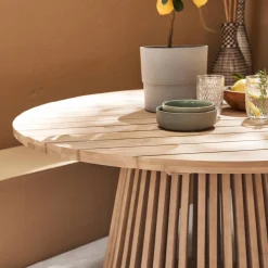 Tavolo da pranzo rotondo in legno interno/esterno, 4 posti