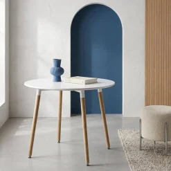Tavolo da pranzo rotondo scandinavo in legno 2 posti