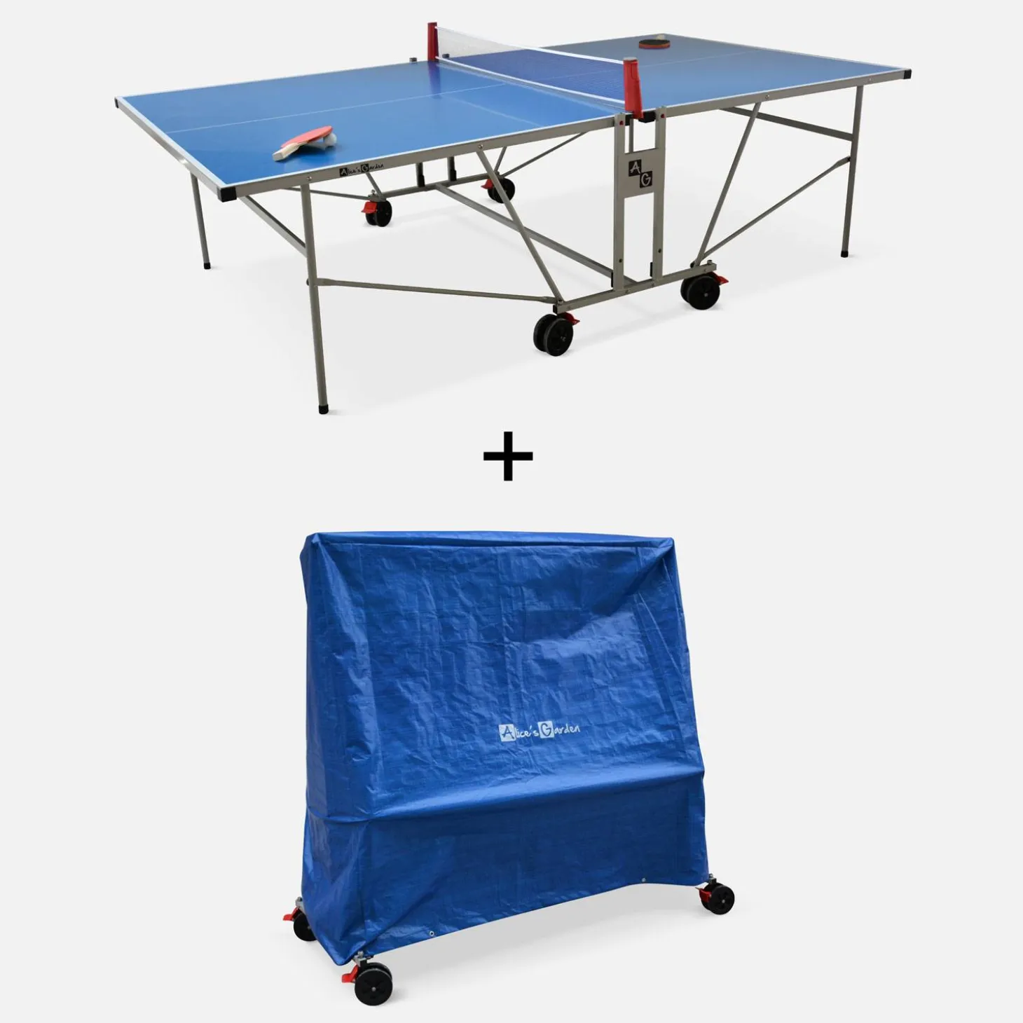 Tavolo ping pong per esterni pieghevole con 2 racchette e 3 palline + copertura in PVC