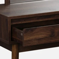 Toeletta trucco decorata in legno con specchio e 2 cassetti, 90cm