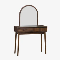 Toeletta trucco decorata in legno con specchio e 2 cassetti, 90cm