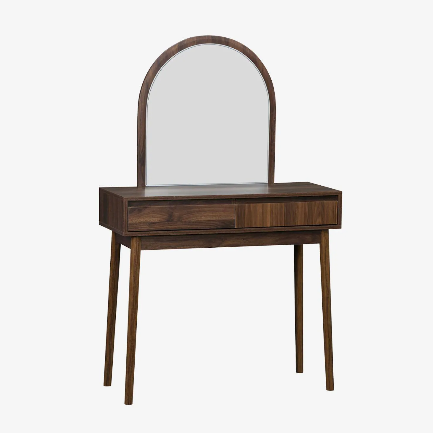 Toeletta trucco decorata in legno con specchio e 2 cassetti, 90cm