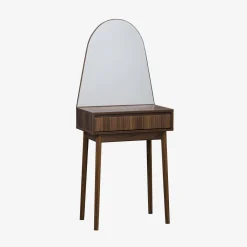 Toeletta trucco decorato in legno, specchio rotondo e 1 cassetto, 60cm