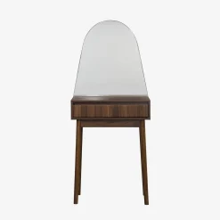 Toeletta trucco decorato in legno, specchio rotondo e 1 cassetto, 60cm