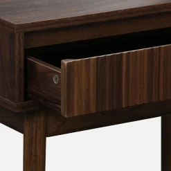 Toeletta trucco decorato in legno, specchio rotondo e 1 cassetto, 60cm
