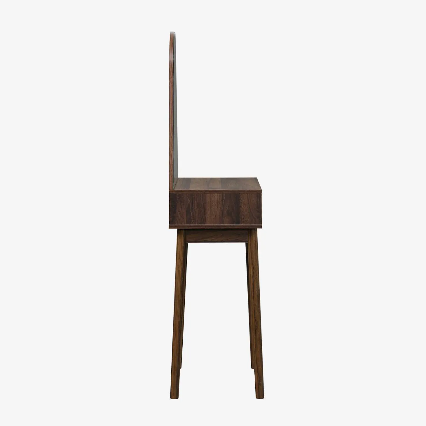 Toeletta trucco decorato in legno, specchio rotondo e 1 cassetto, 60cm