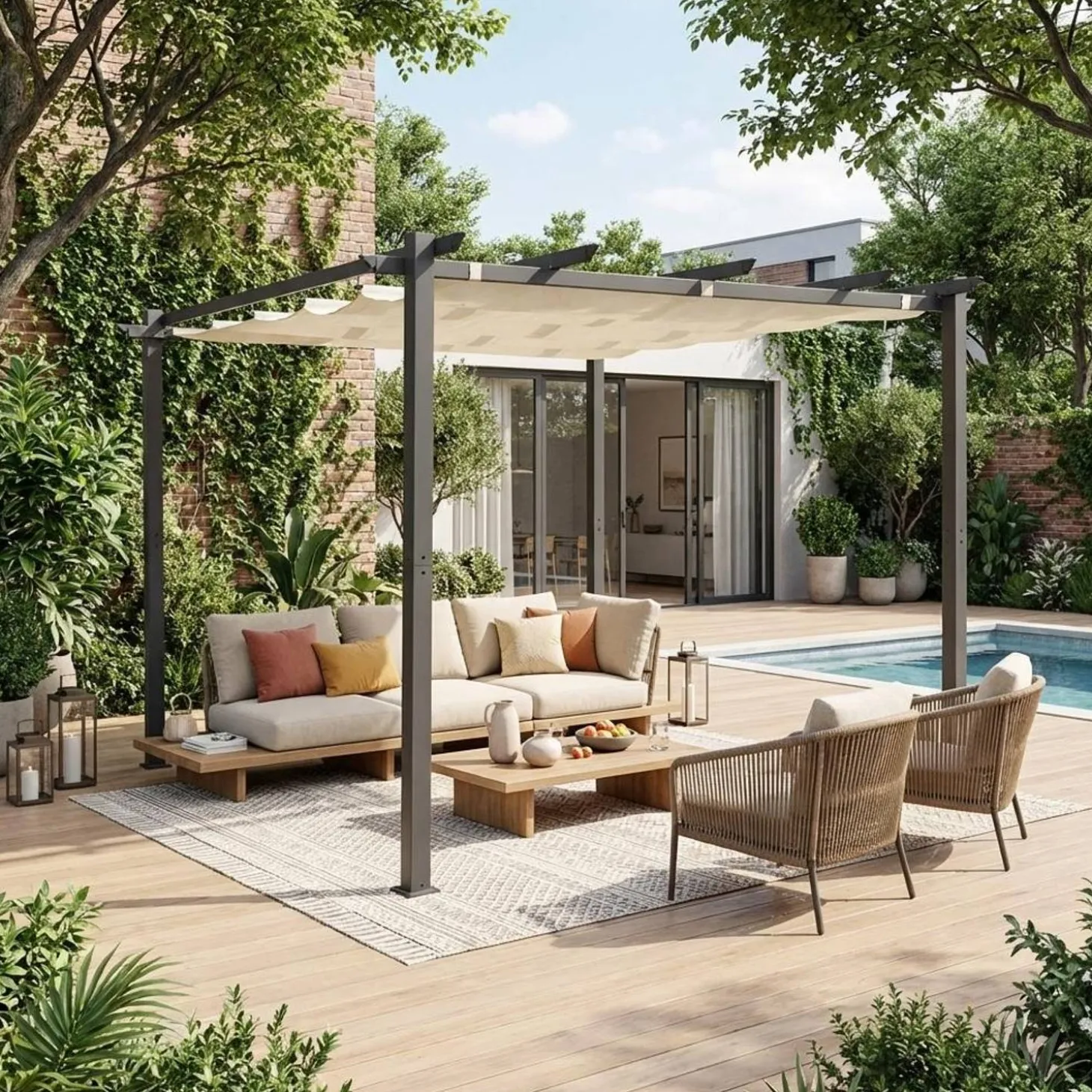 3x3m Pergola, alluminio, copertura scorrevole