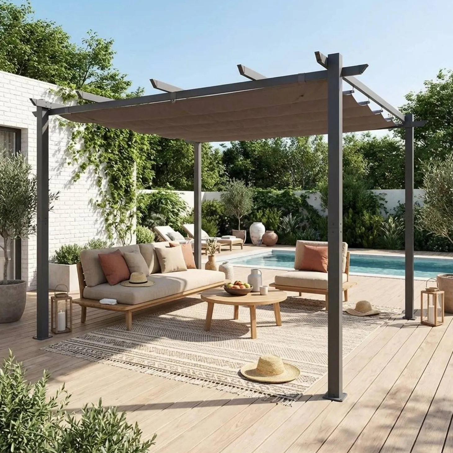 3x3m Pergola, alluminio, copertura scorrevole